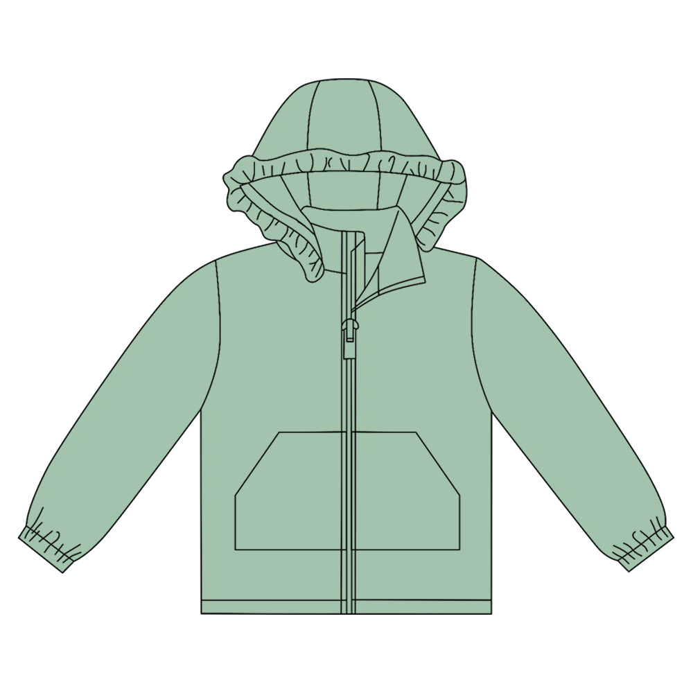 preorder GT1281 light green zipper pocket hoodie long sleeve girls coat