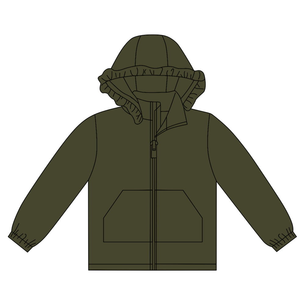 preorder GT1282 dark green zipper pocket hoodie long sleeve girls coat