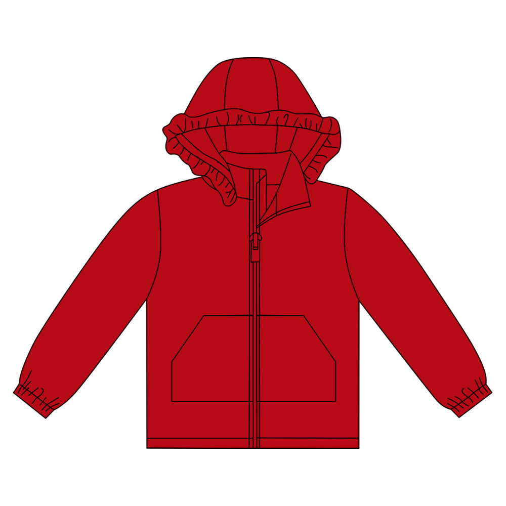 preorder GT1283 red zipper pocket hoodie long sleeve girls coat