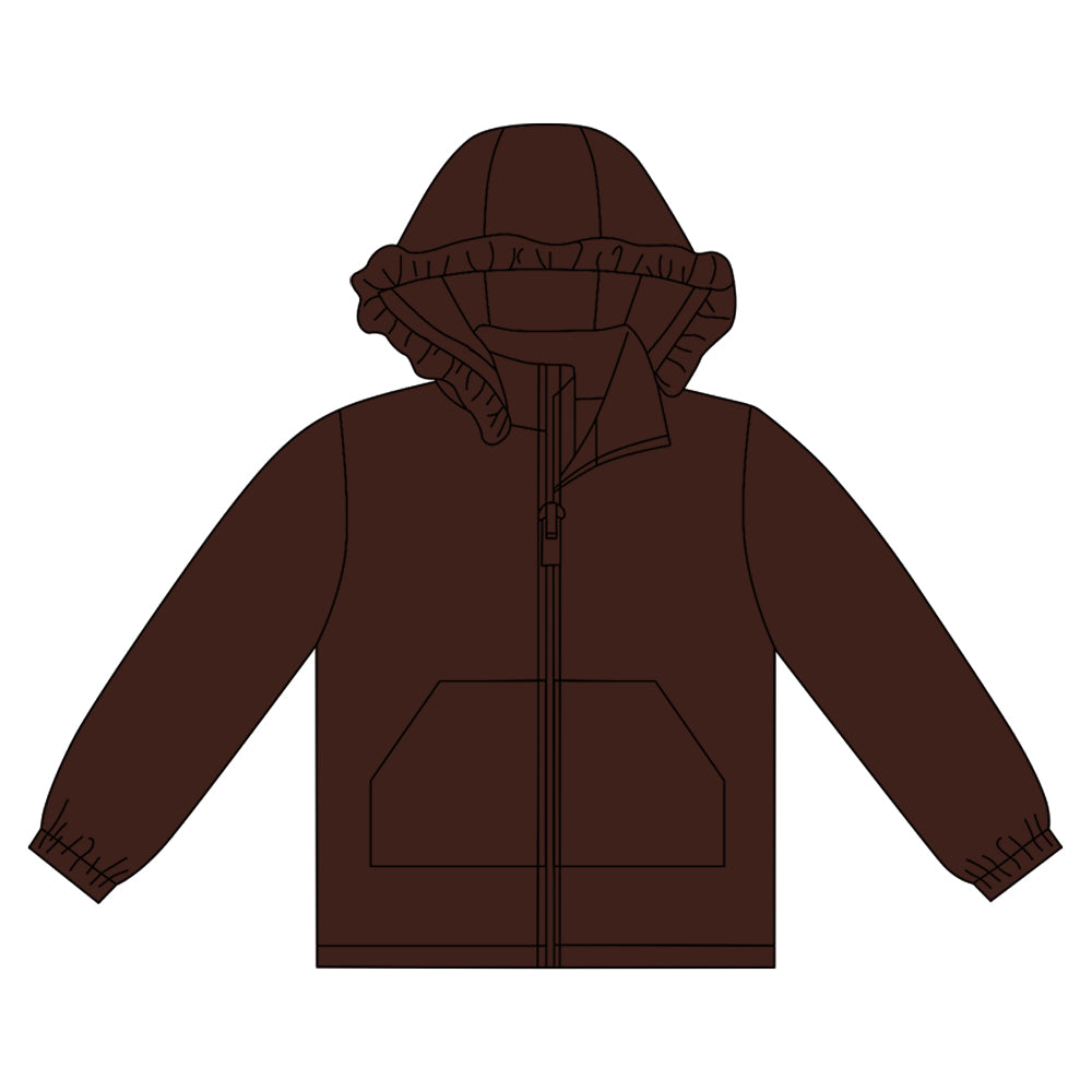 preorder GT1289 maroon zipper pocket hoodie long sleeve girls coat