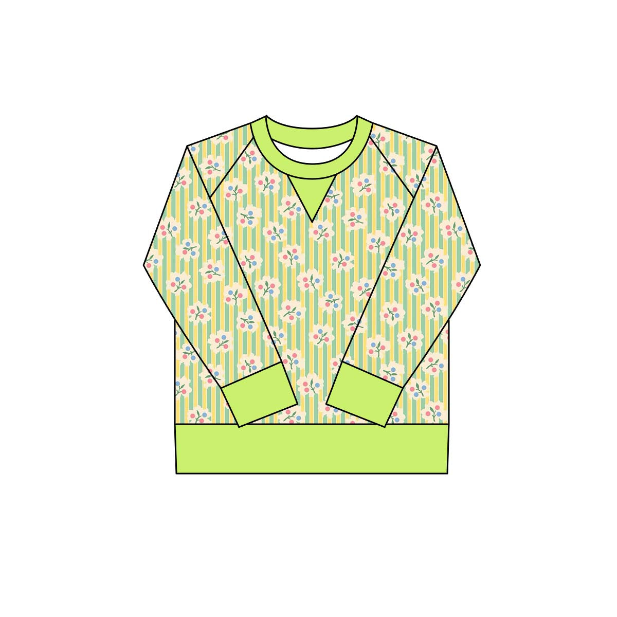 preorder GT1293 yoga green flowers floral long sleeve girls top