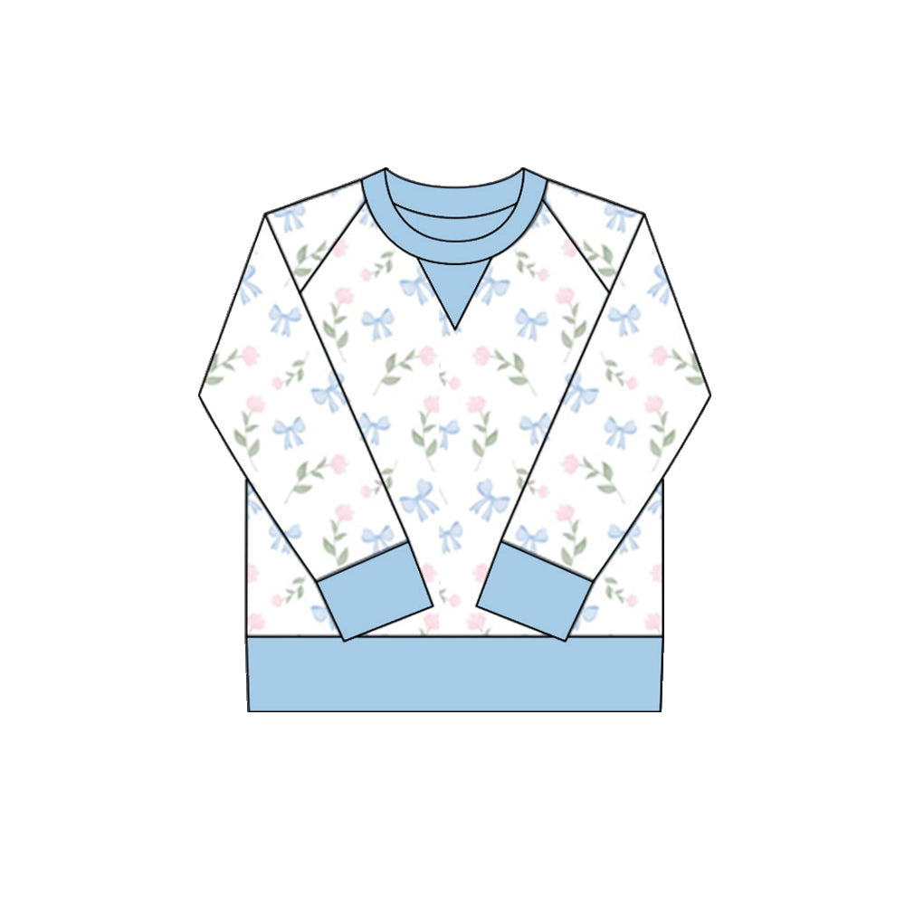 preorder GT1295 yoga blue flowers floral long sleeve girls top