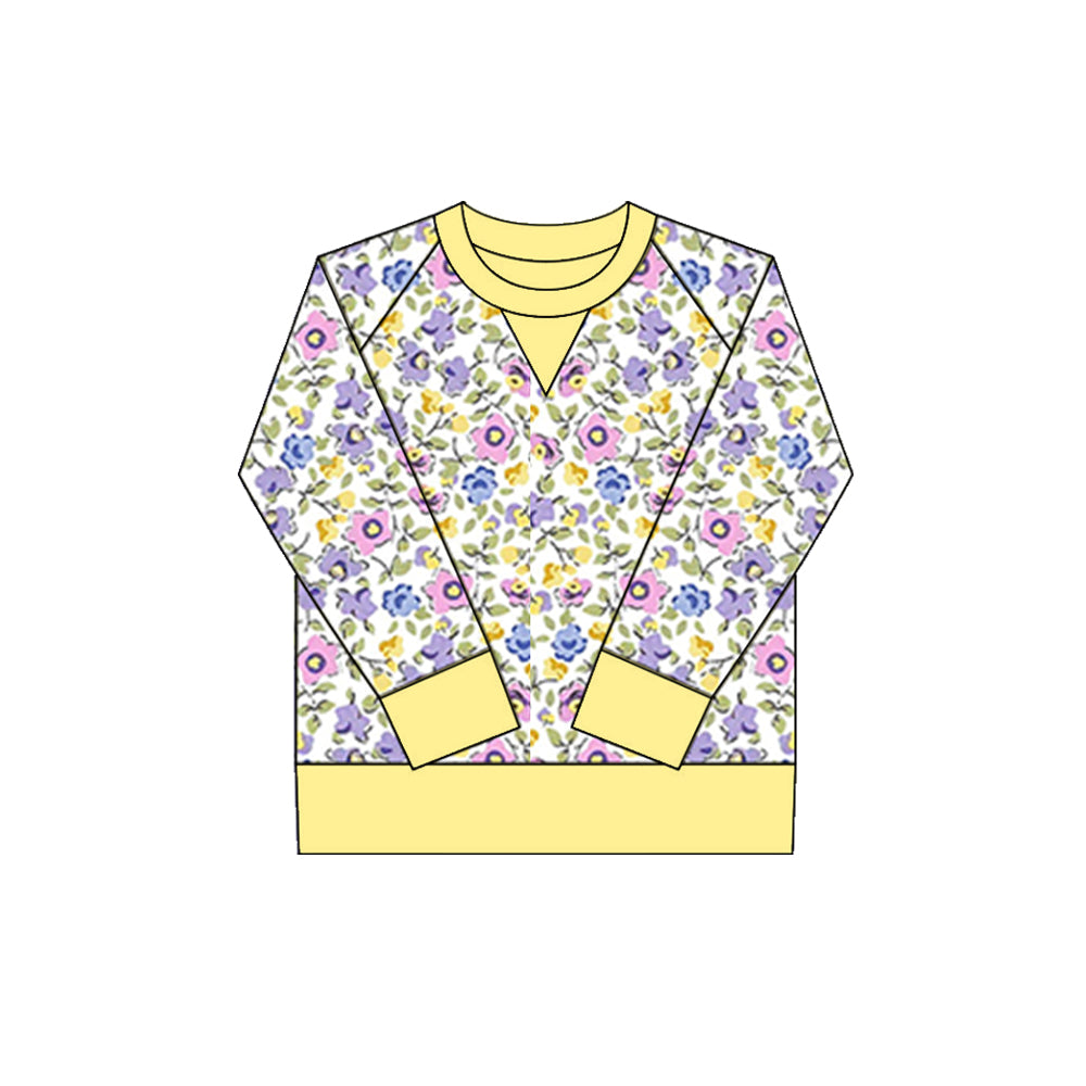 preorder GT1298 yoga yellow flowers floral long sleeve girls top