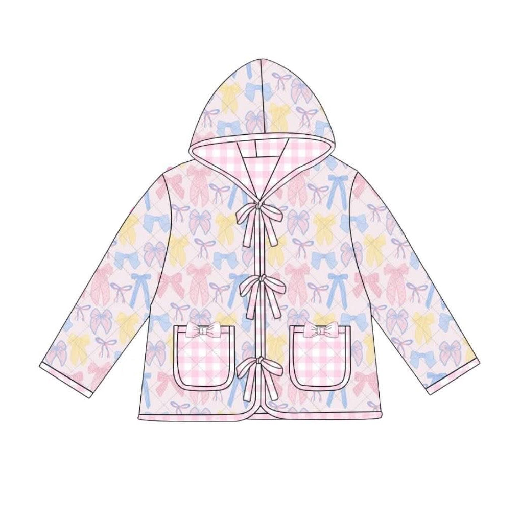preorder GT1309 colorful bows pink pockets long sleeve zipper hoodie girls coat