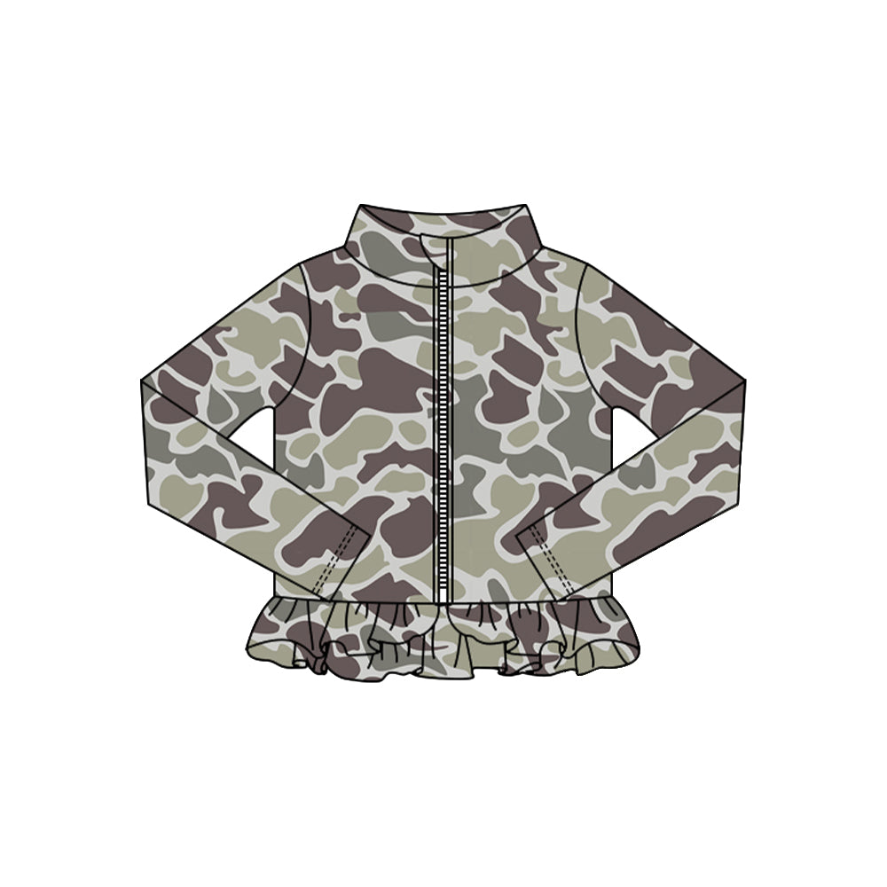 preorder GT13219 yoga hunting camo zipper long sleeve girls coat