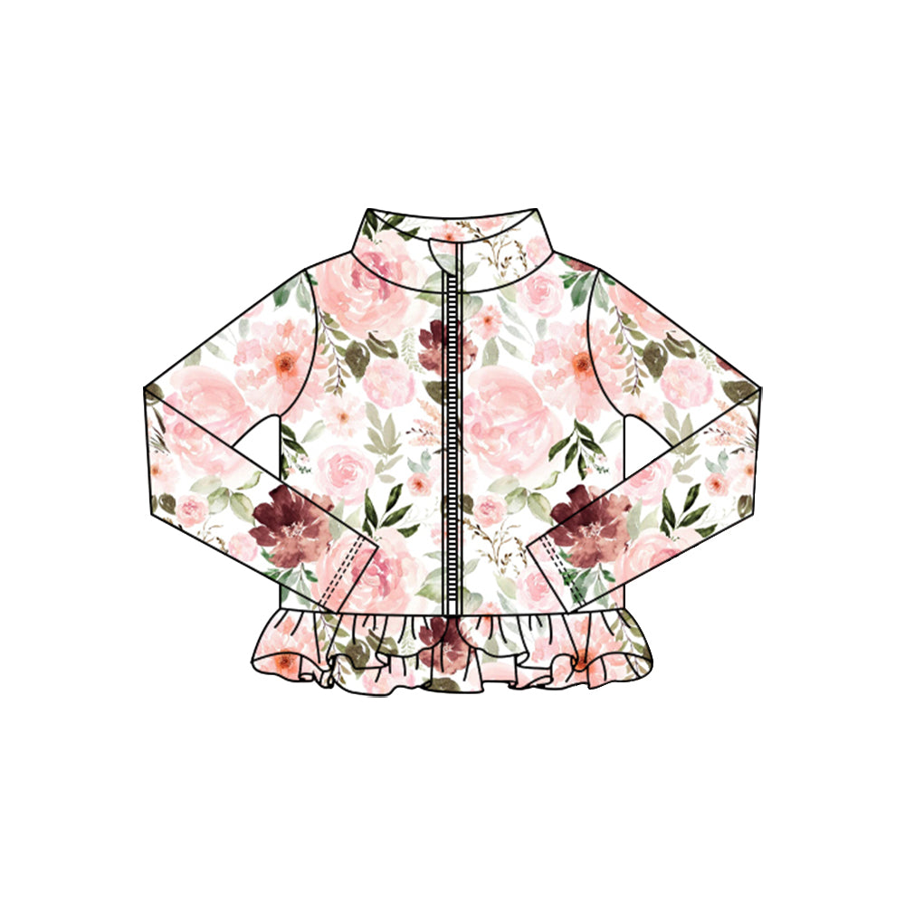 preorder GT13220 yoga pink flowers zipper long sleeve girls coat