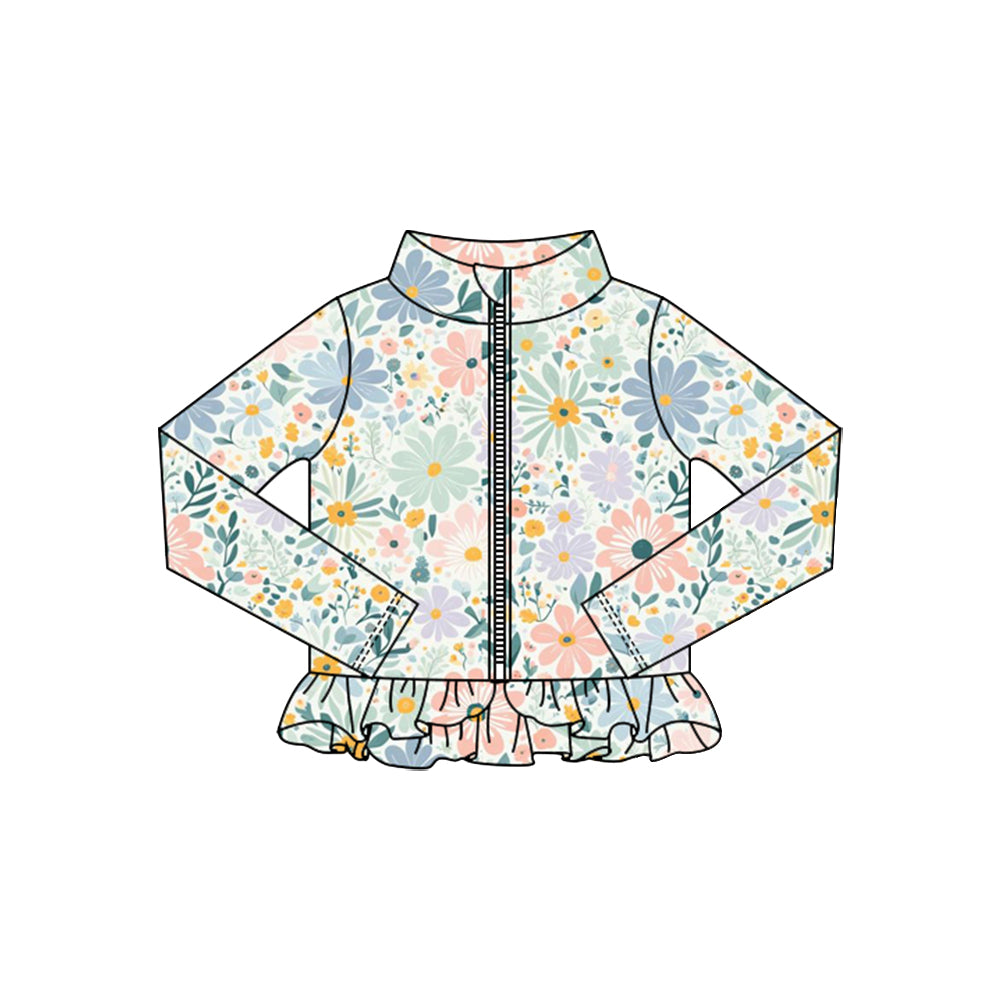preorder GT1326 yoga colorful flowers zipper long sleeve girls coat