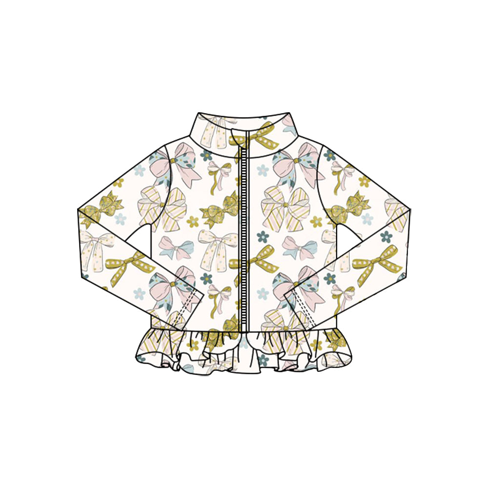 preorder GT1328 yoga golden bows zipper long sleeve girls coat