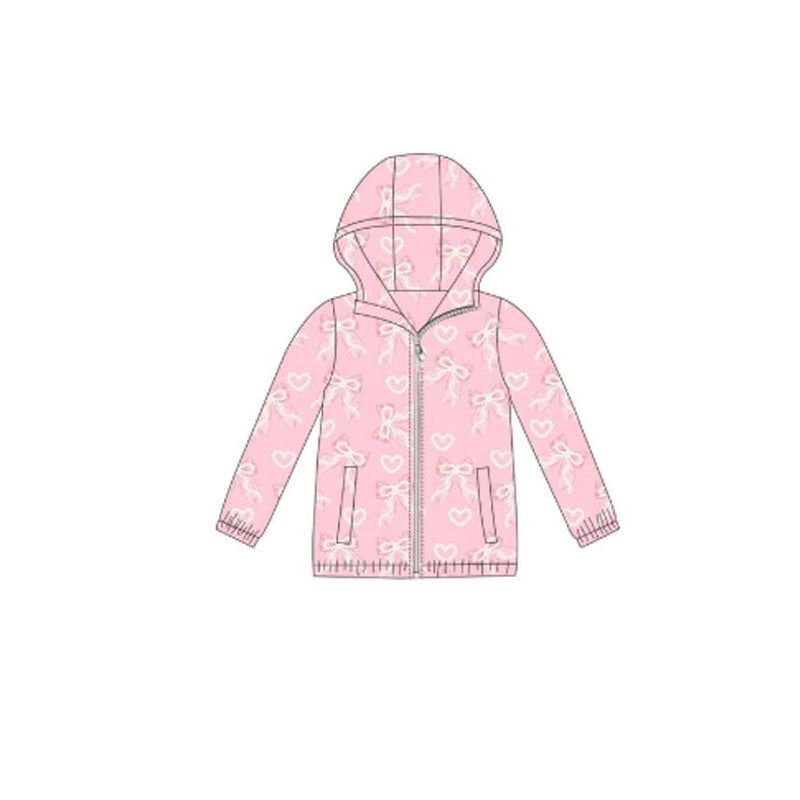 preorder GT1376 Valentine's Day heart bows pink hoodie zipper long sleeve girls coat