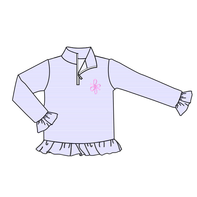 preorder GT1391 bows purple striped zipper long sleeve girls top