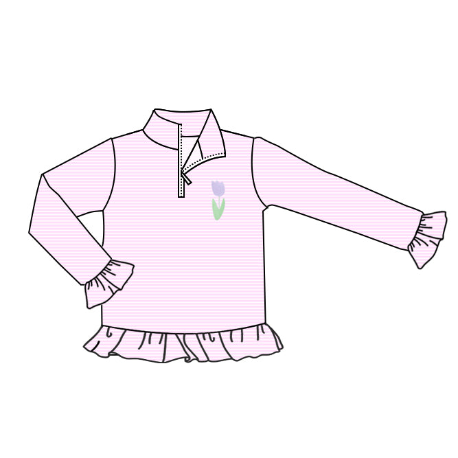 preorder GT1392 flowers pink striped zipper long sleeve girls top