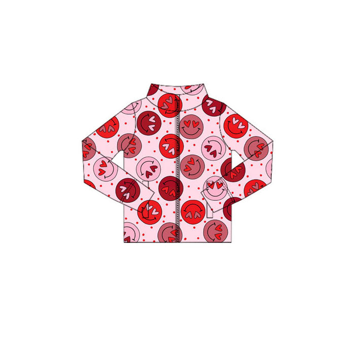 preorder GT1414 Valentine's Day Heart Smile Pink Zipper Long Sleeve Girls Coat
