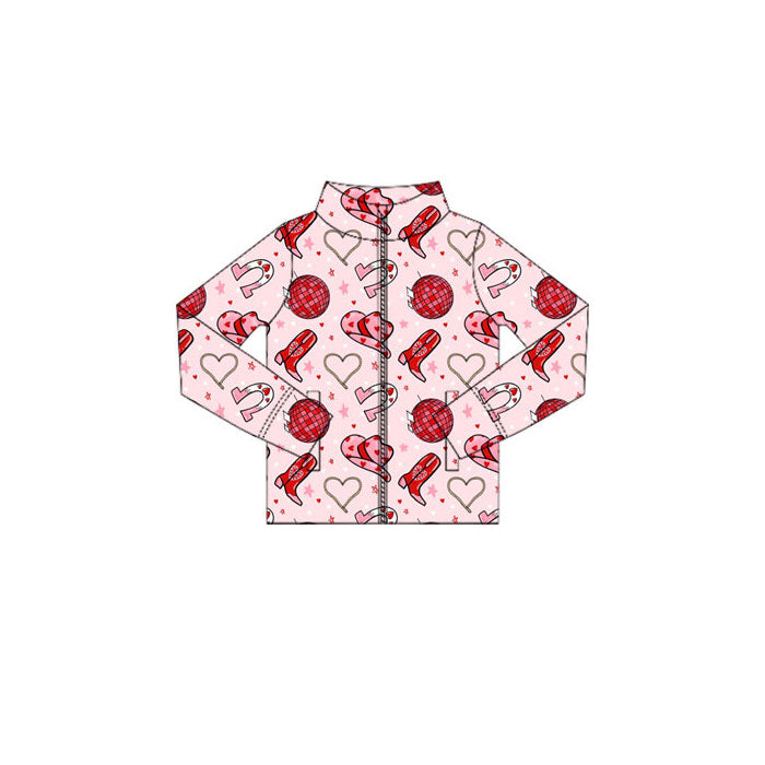 preorder GT1415 Valentine's Day Heart Light Boot Pink Zipper Long Sleeve Girls Coat