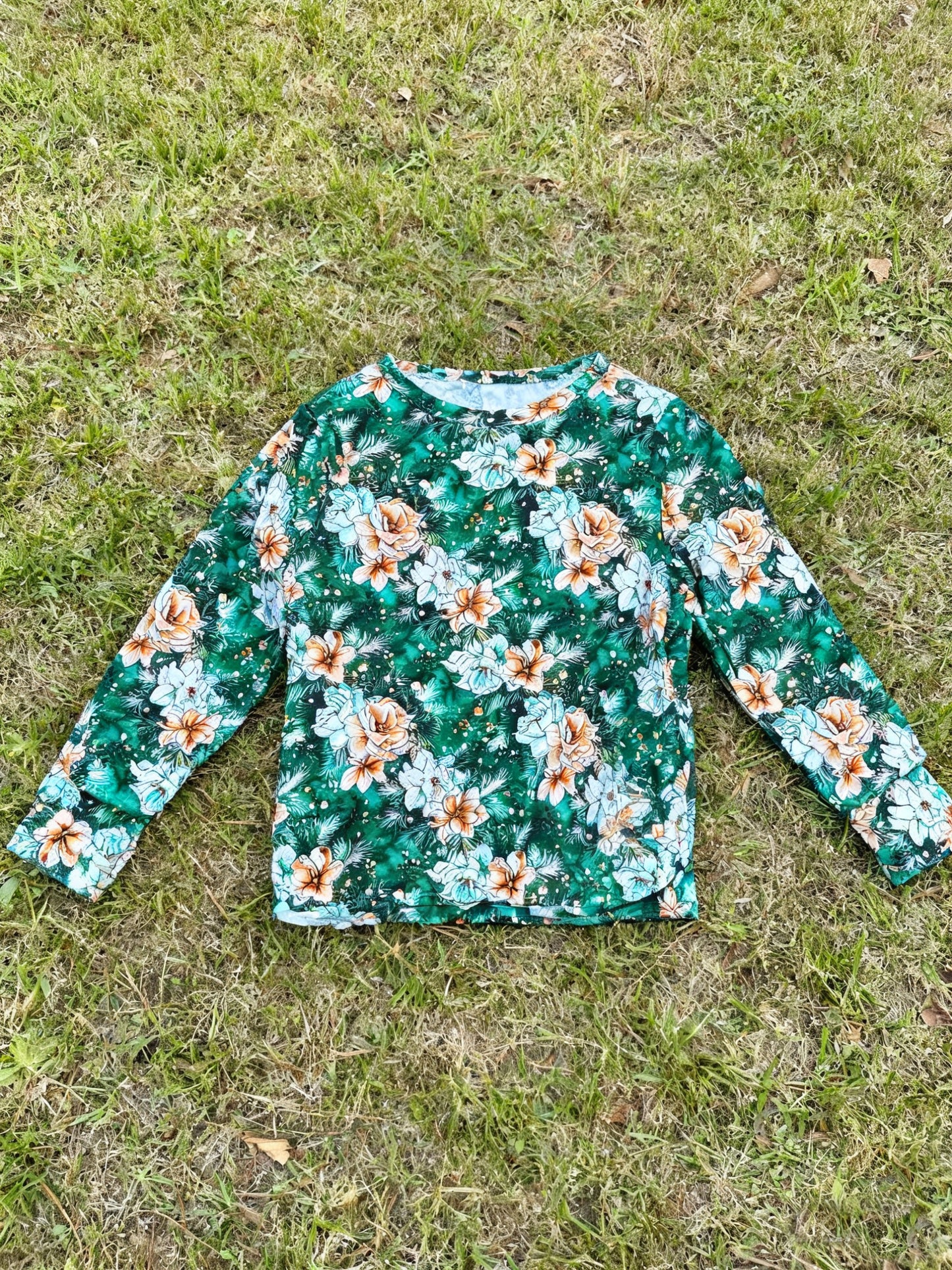 preorder GT1465 Flowers Green Long Sleeve Girls Top