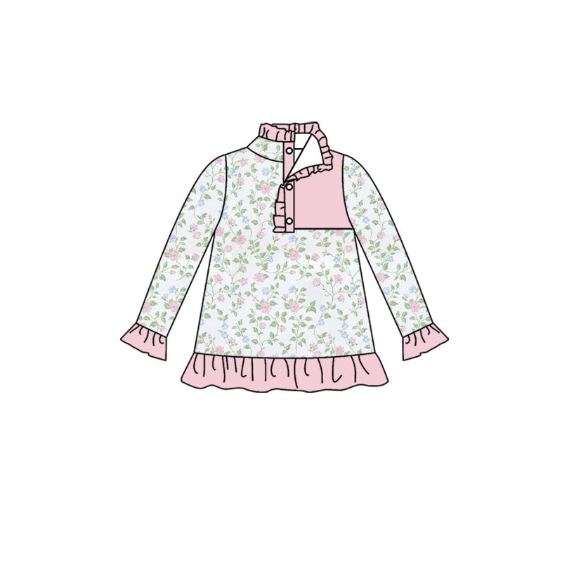 preorder GT1494 Pink Flowers Floral Long Sleeve Girls Top