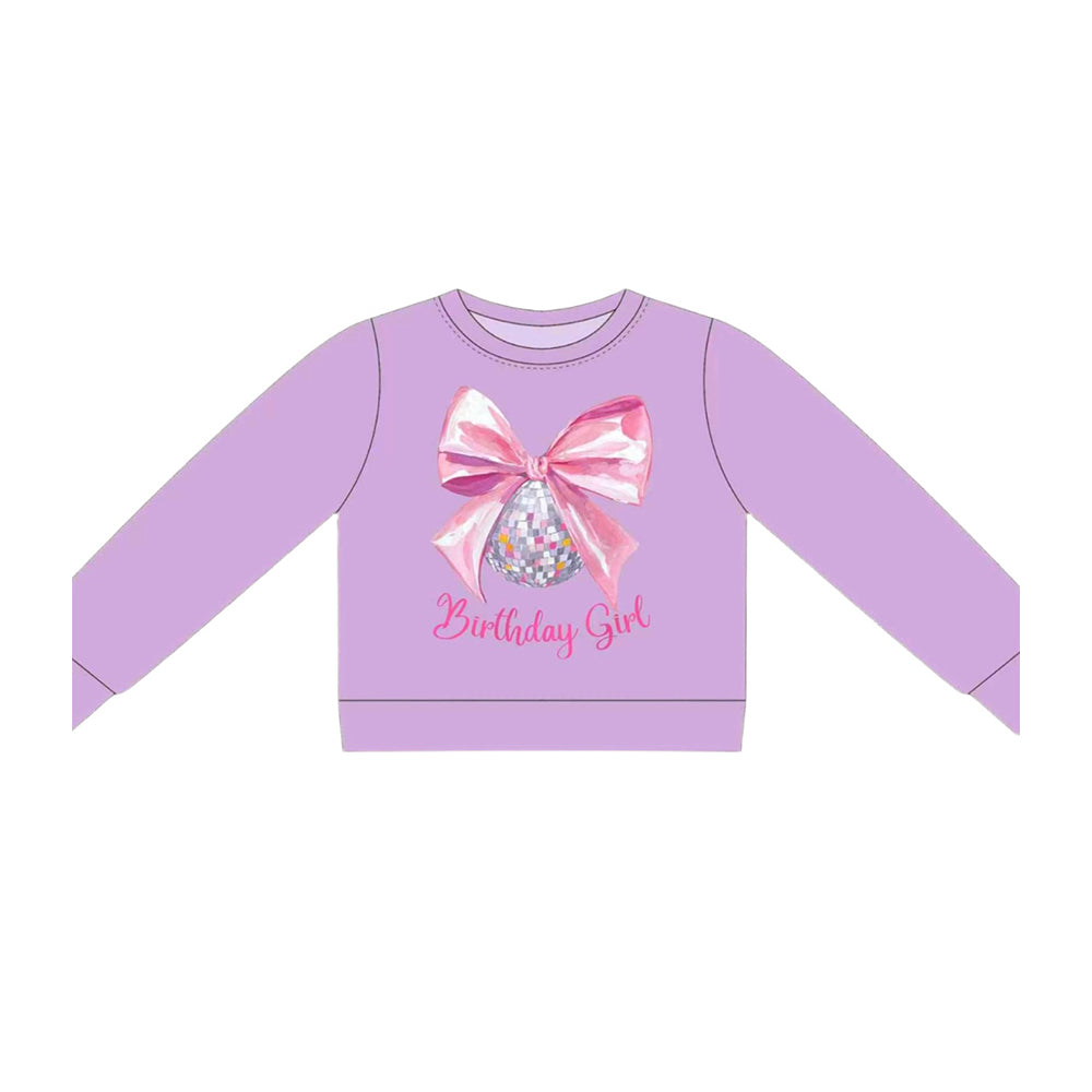 preorder GT1535 Birthday Girl Bow Light Purple Long Sleeve Girls Top