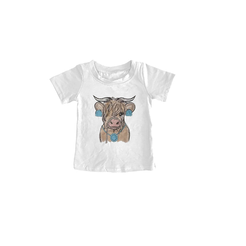 preorder GT1541 Western Highland Cow Short Sleeve Girls Top