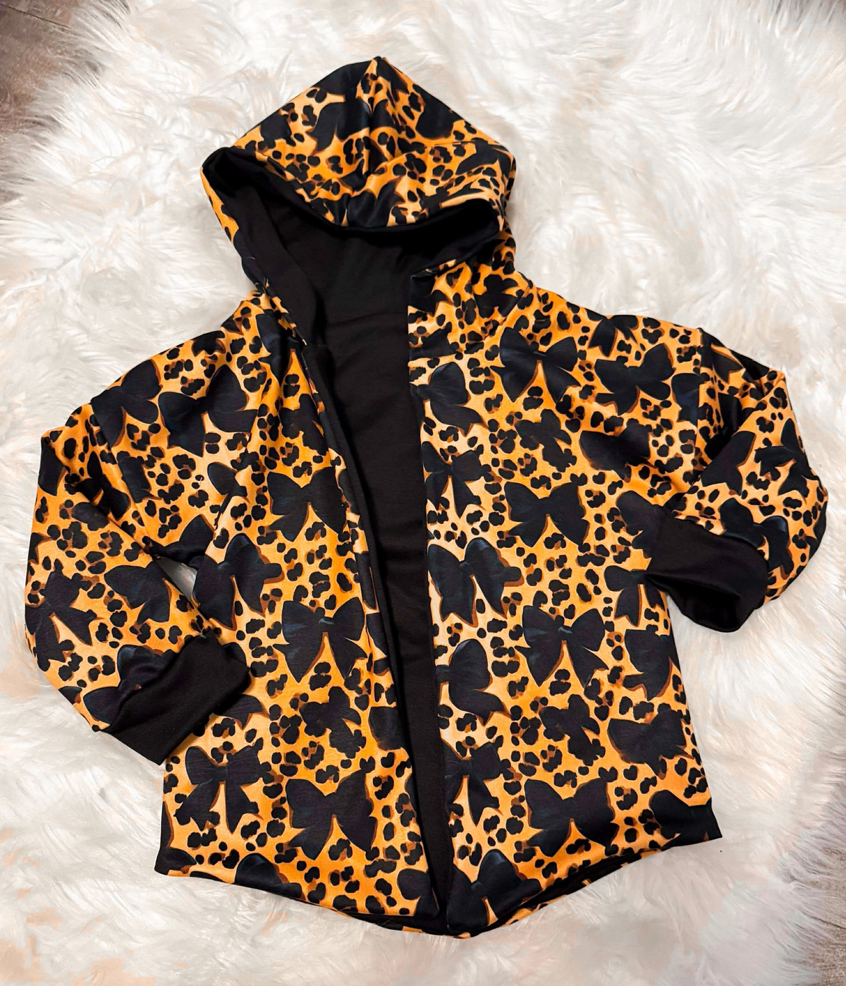 preorder GT1580 Leopard Bows Zipper Hoodie Long Sleeve Girls Coat