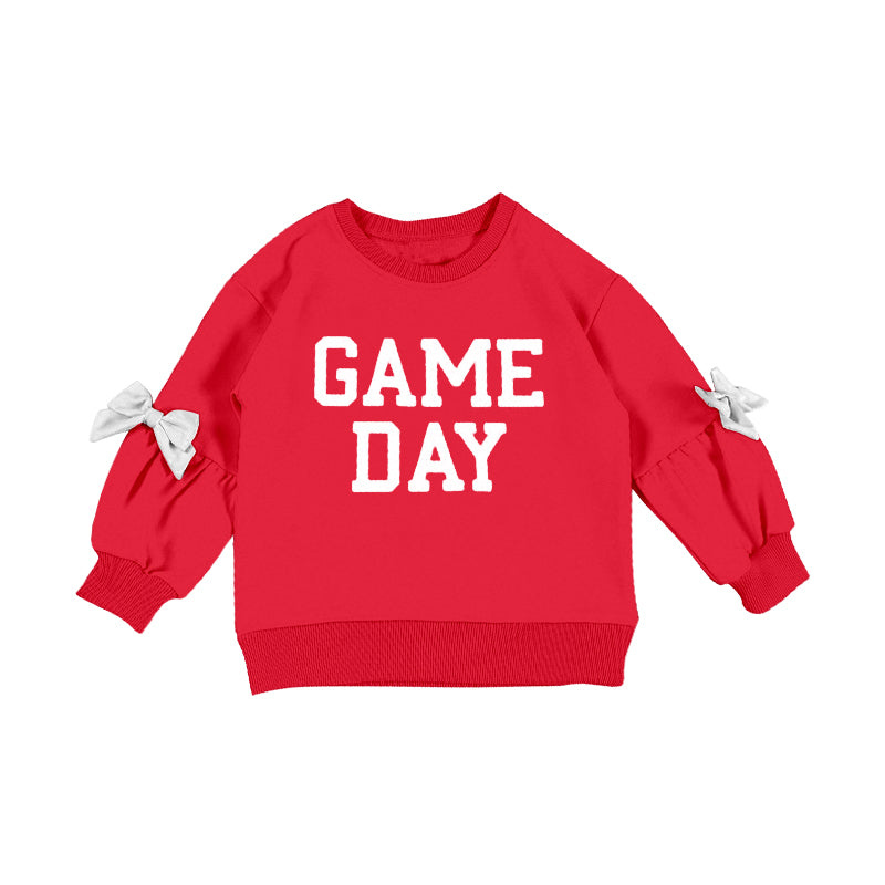 preorder GT1584 Game Day Bows Red Long Sleeve Girls Top
