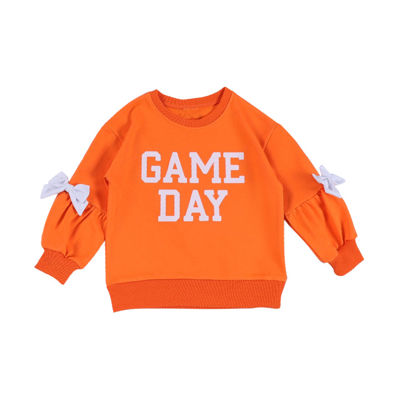 preorder GT1585 Game Day Bows Orange Long Sleeve Girls Top