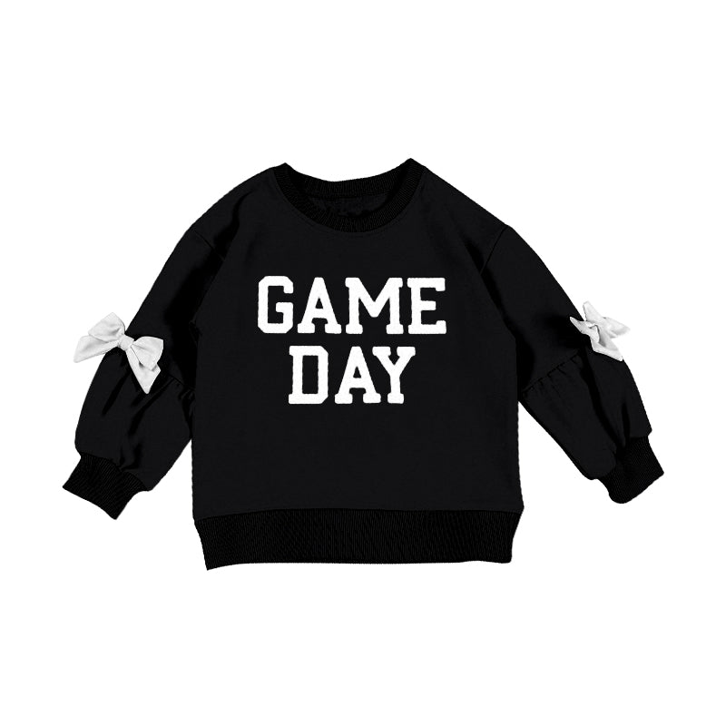 preorder GT1588 Game Day Bows Black Long Sleeve Girls Top