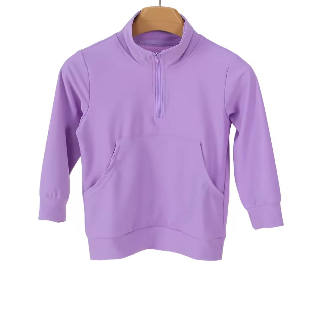 preorder GT1607 Yoga Purple Zipper Pocket Long Sleeve Girls Top