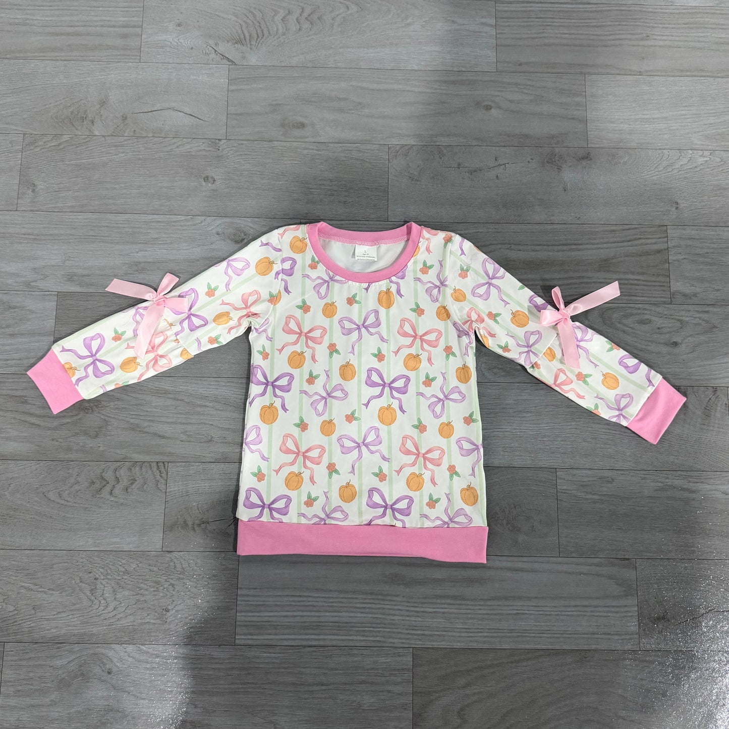 preorder Samples GT1658 Pumpkin Bows Long Sleeve Girls Top