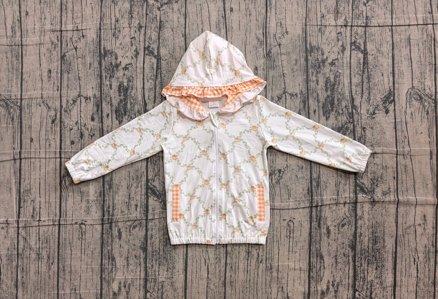 preorder Samples GT1662 Pumpkin Zipper Hoodie Long Sleeve Girls Coat