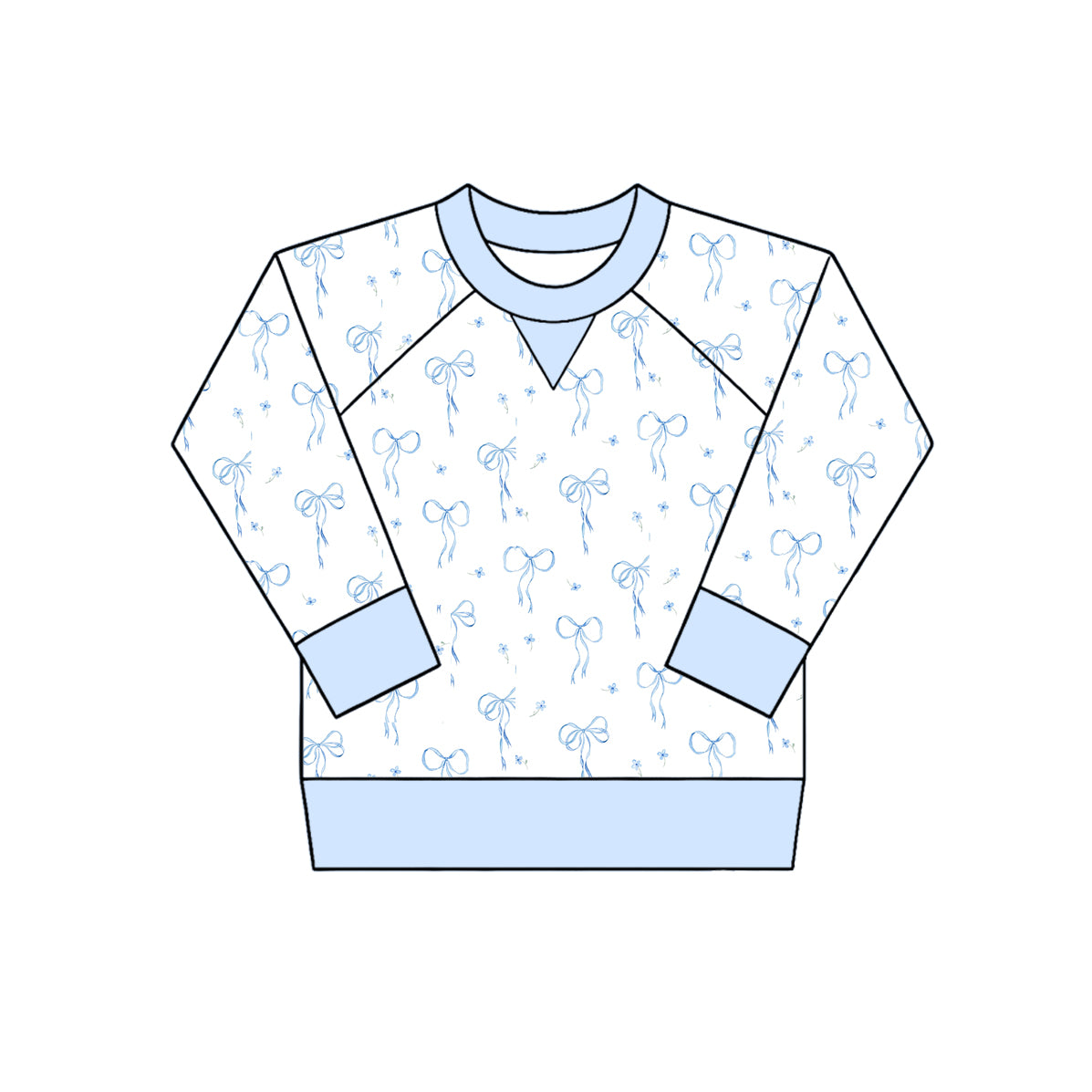 preorder GT1692 Blue Bows Long Sleeve Girls Top