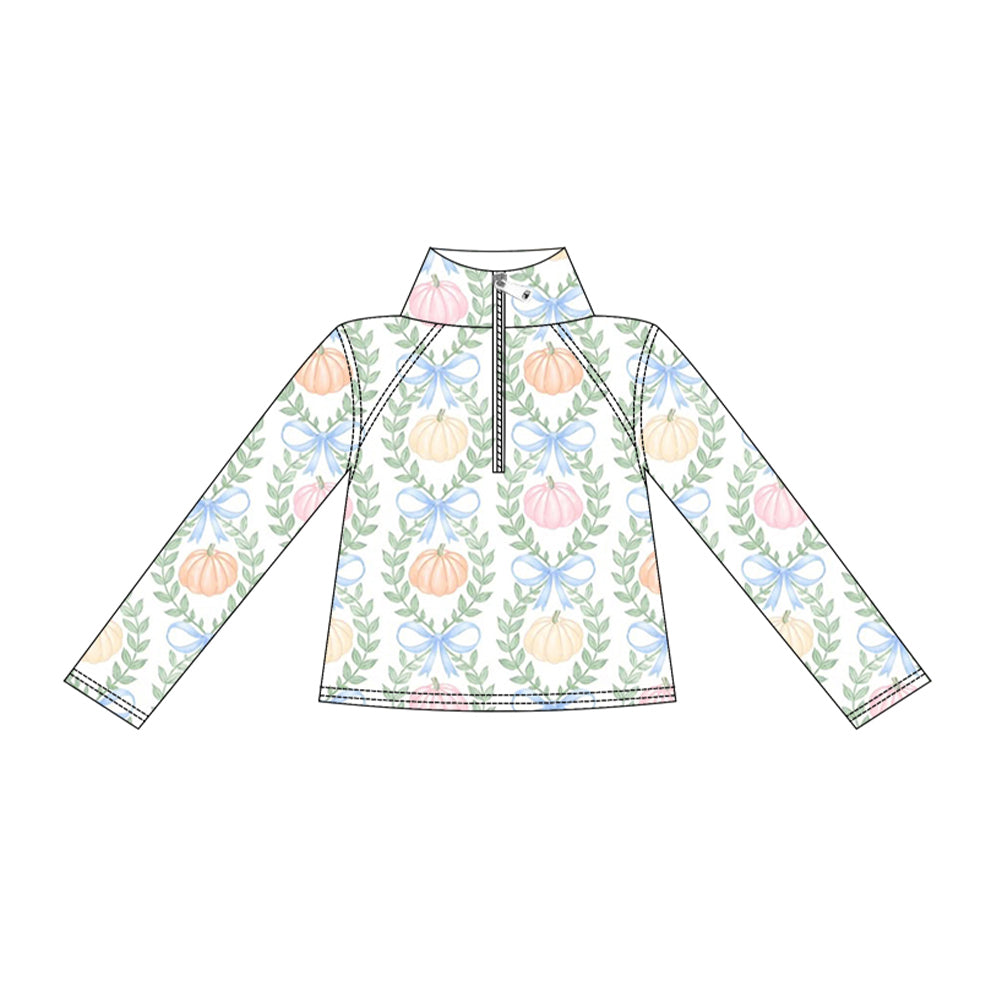 preorder GT1705 Colorful Pumpkin Bows Zipper Long Sleeve Girls Top
