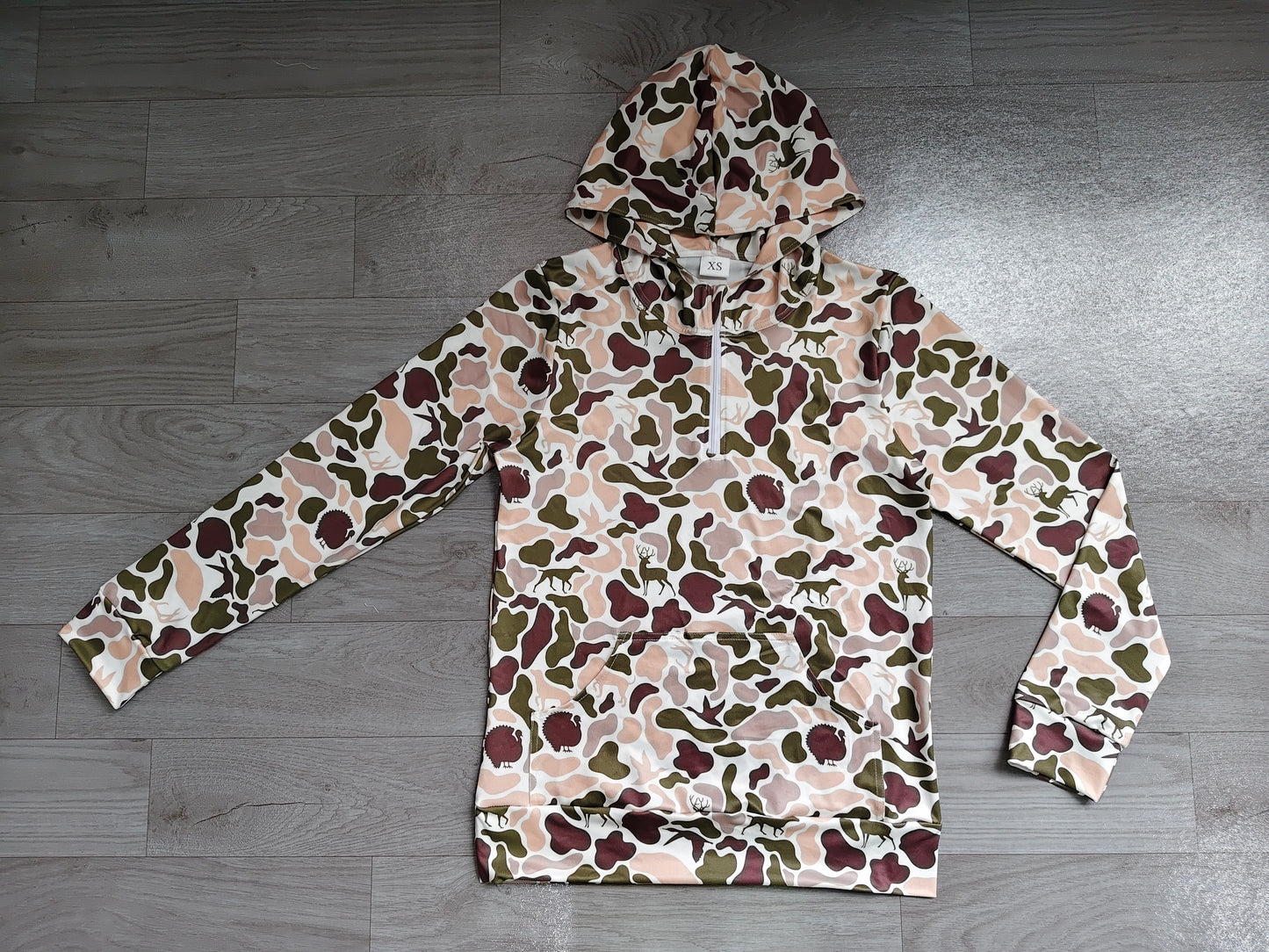 preorder Samples GT1711 Hunting Camo Pocket Zipper Hoodie Long Sleeve Adult Women Top
