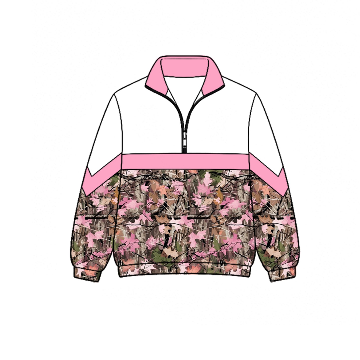 preorder GT1725 Hunting Camo Hot Pink Zipper Long Sleeve Girls Top