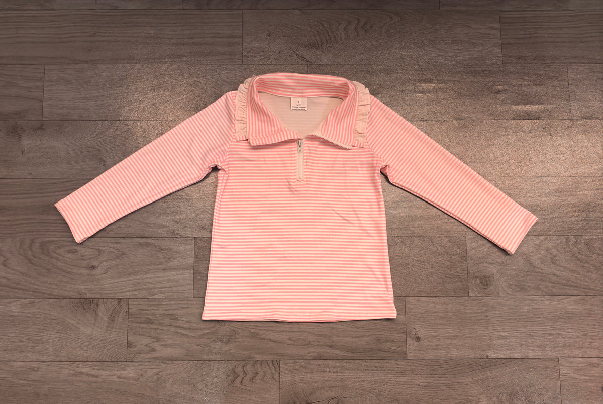 preorder Samples GT1756 Pink Striped Zipper Long Sleeve Girls Top