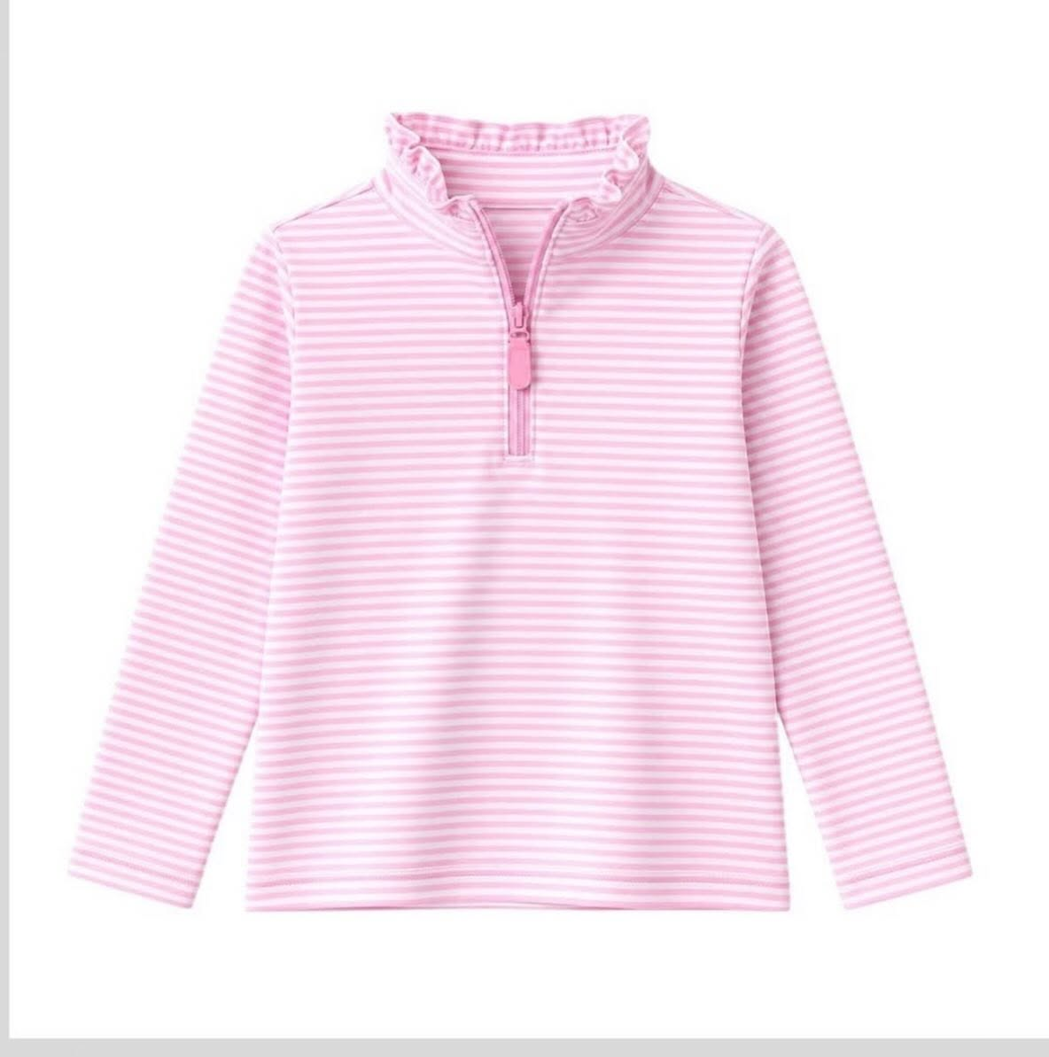 preorder GT1756 Pink Striped Zipper Long Sleeve Girls Top