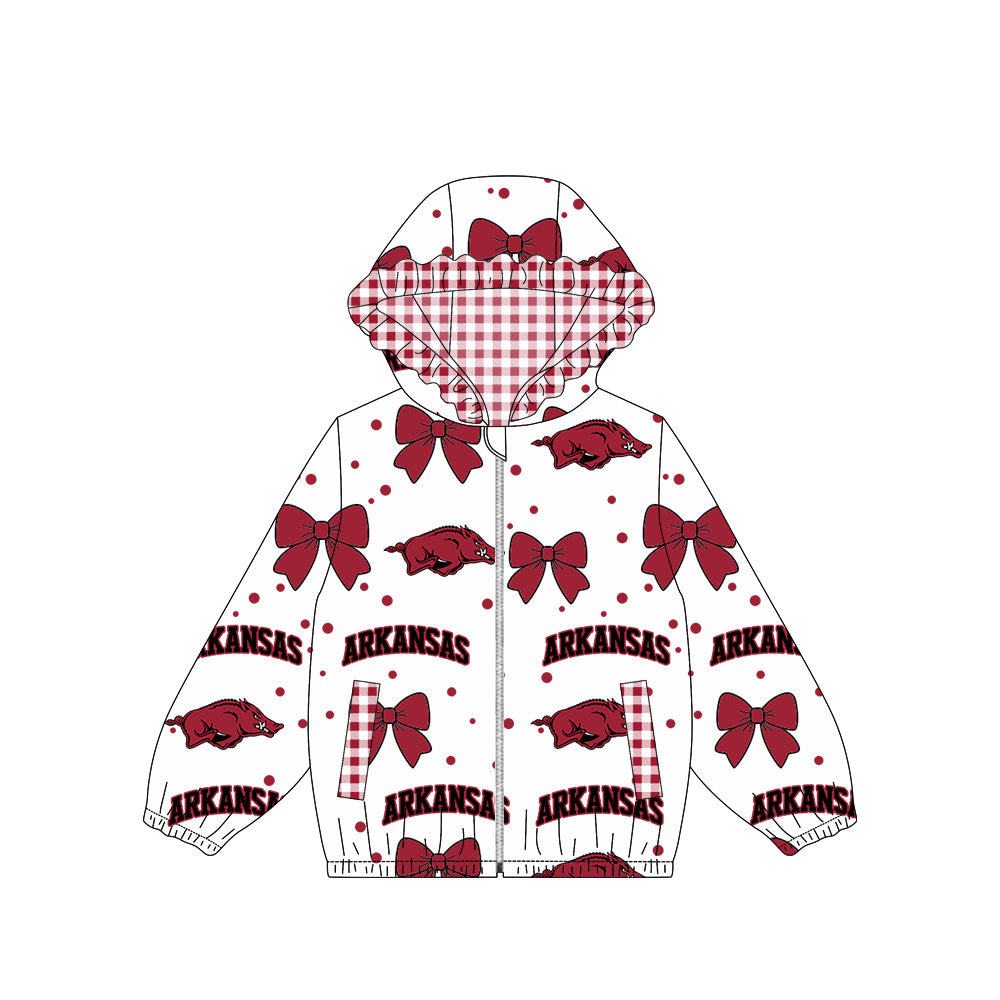 preorder GT1830 ARKANSAS Bows Hoodie Zipper Long Sleeve Girls Coat