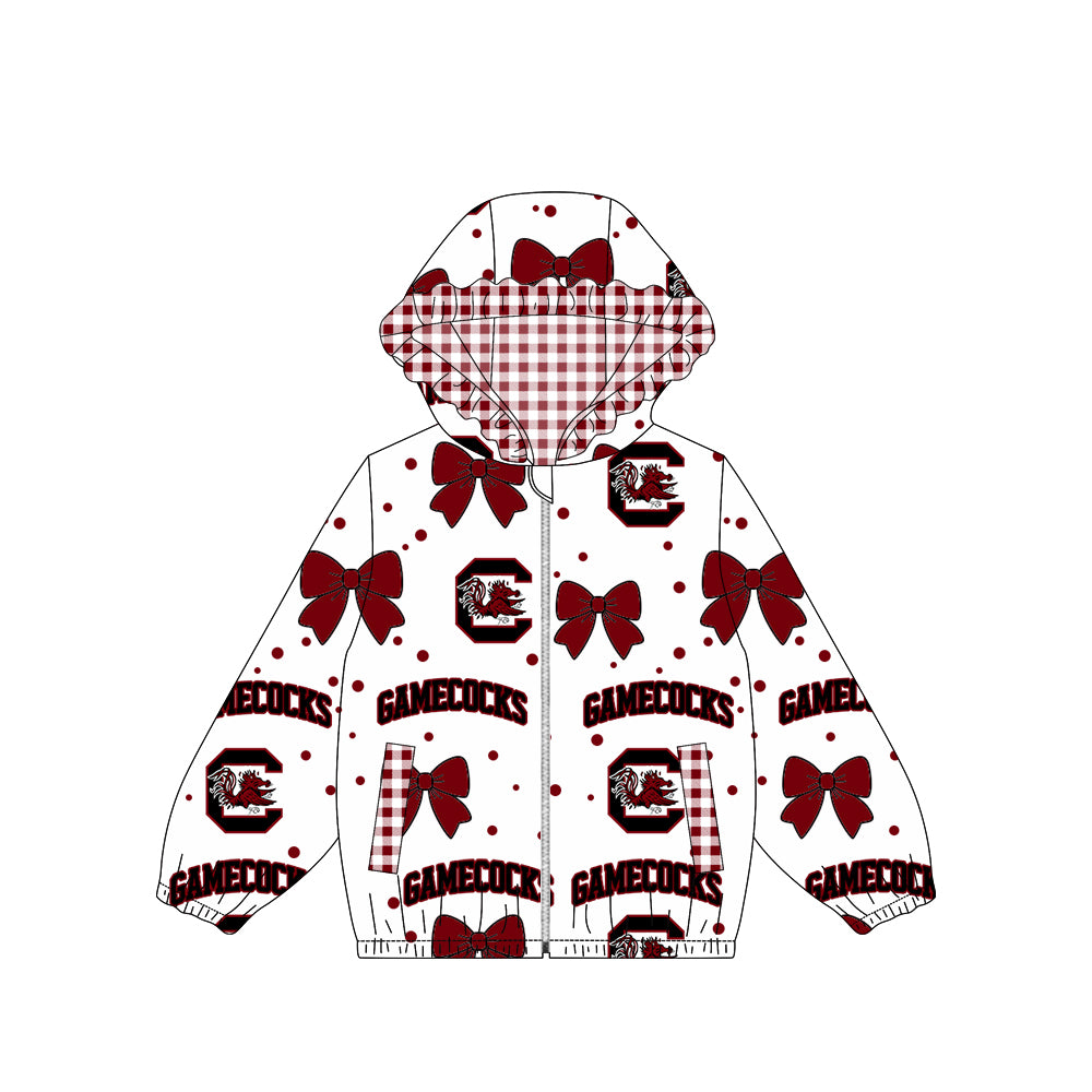 preorder GT1832 GAMECOCKS Bows Hoodie Zipper Long Sleeve Girls Coat