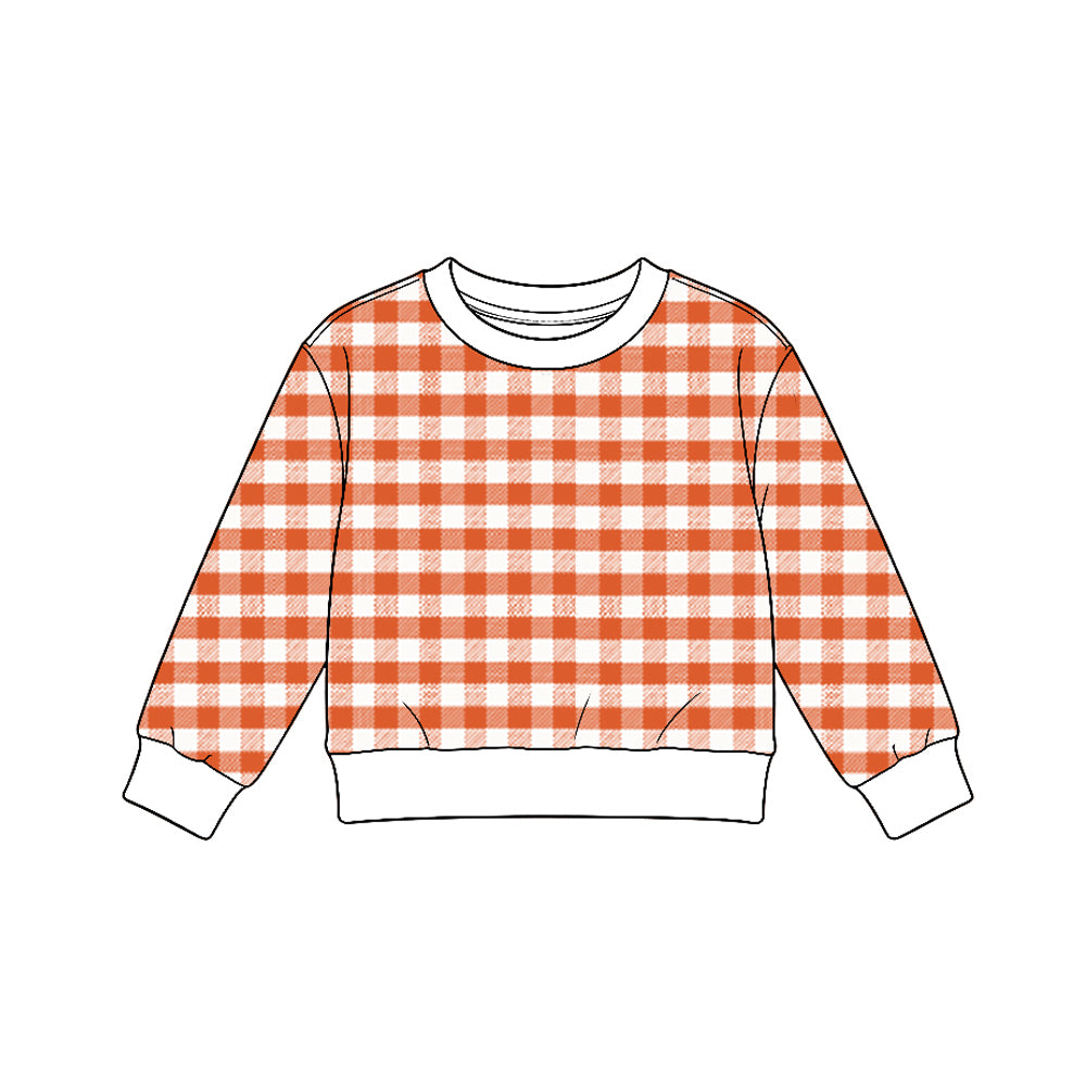 preorder GT1946 Orange Checkered Long Sleeve Girls Top