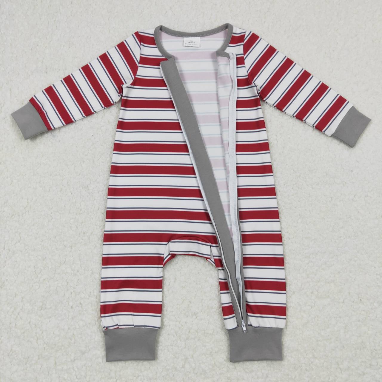 LR0748 Red striped long sleeve girls romper