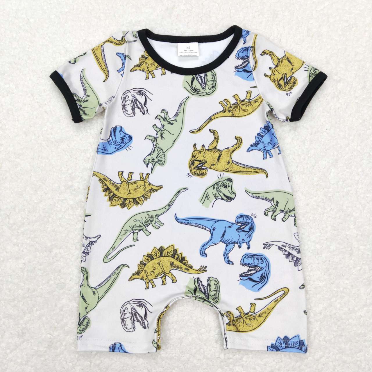 SR0707 Dinosaur blue green short sleeve boys romper