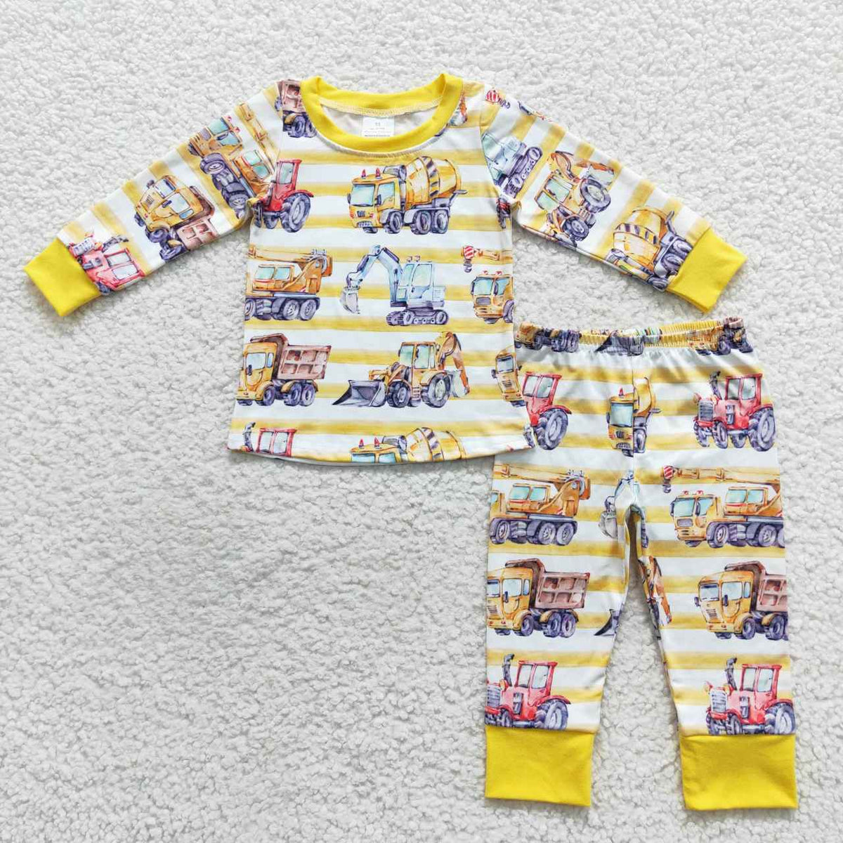 BLP0283 Construction truck yellow long sleeve pants boys pajamas