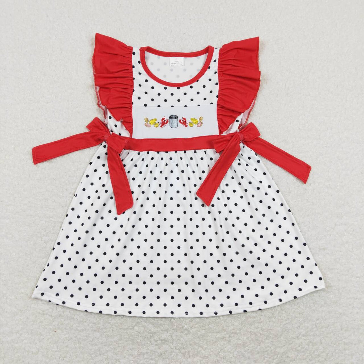 GSD0622 Embroidery Crayfish dot red flutter sleeve girls dress