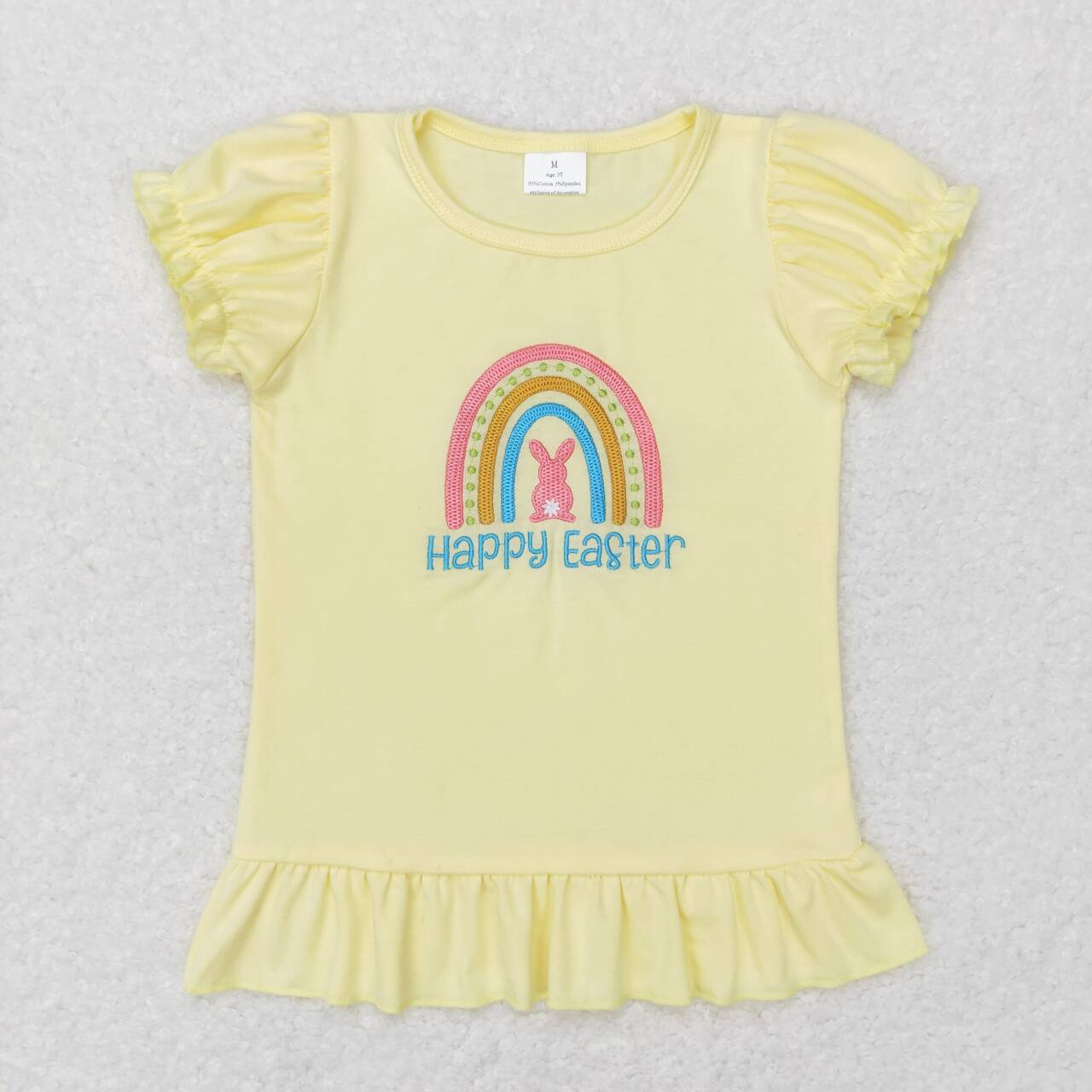GT0392 Happy Easter rainbow yellow short sleeve girls top