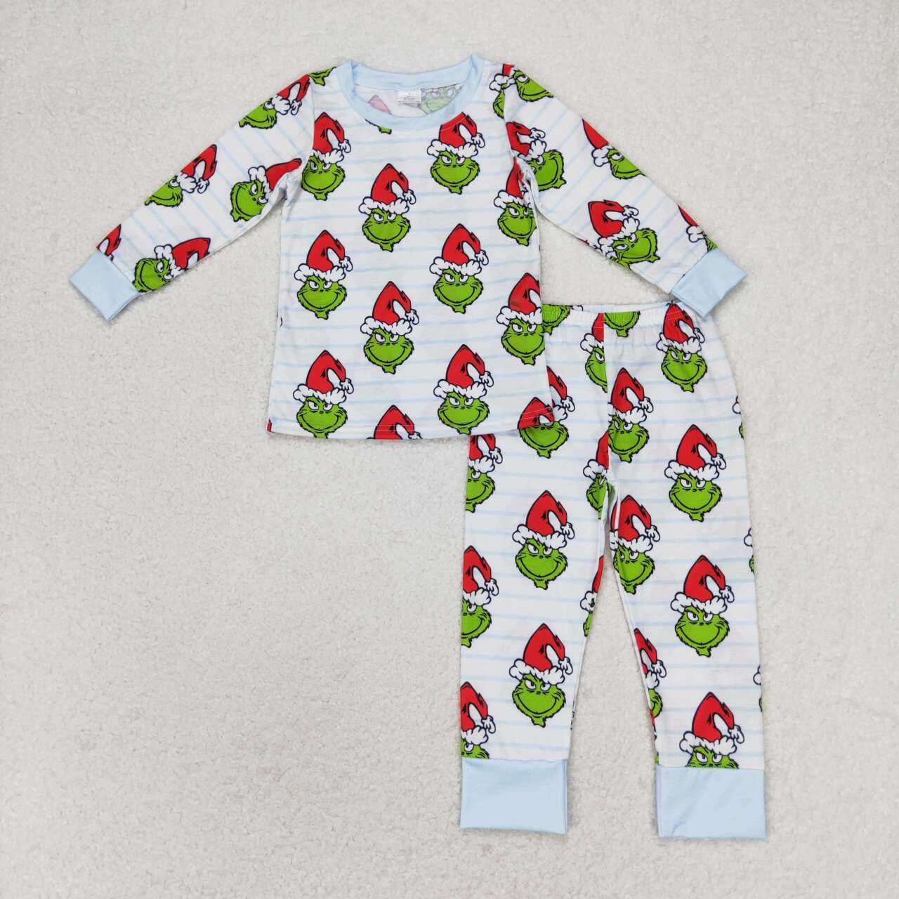 BLP0475 bamboo Christmas green face blue long sleeve pants boys pajamas