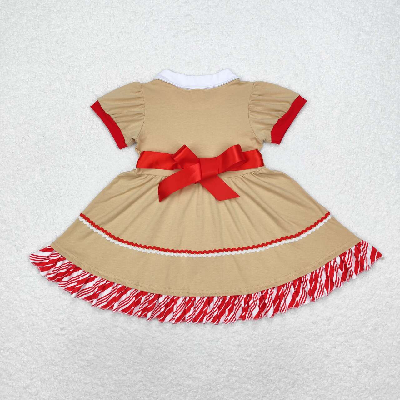 GSD1389 Christmas gingerbread man brown short sleeve girls dress