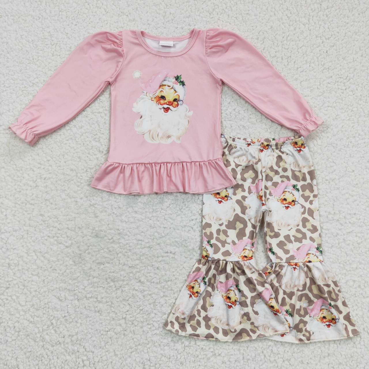 USA SHOP GLP0455 Christmas Santa Claus Pink Long Sleeves Girls Set