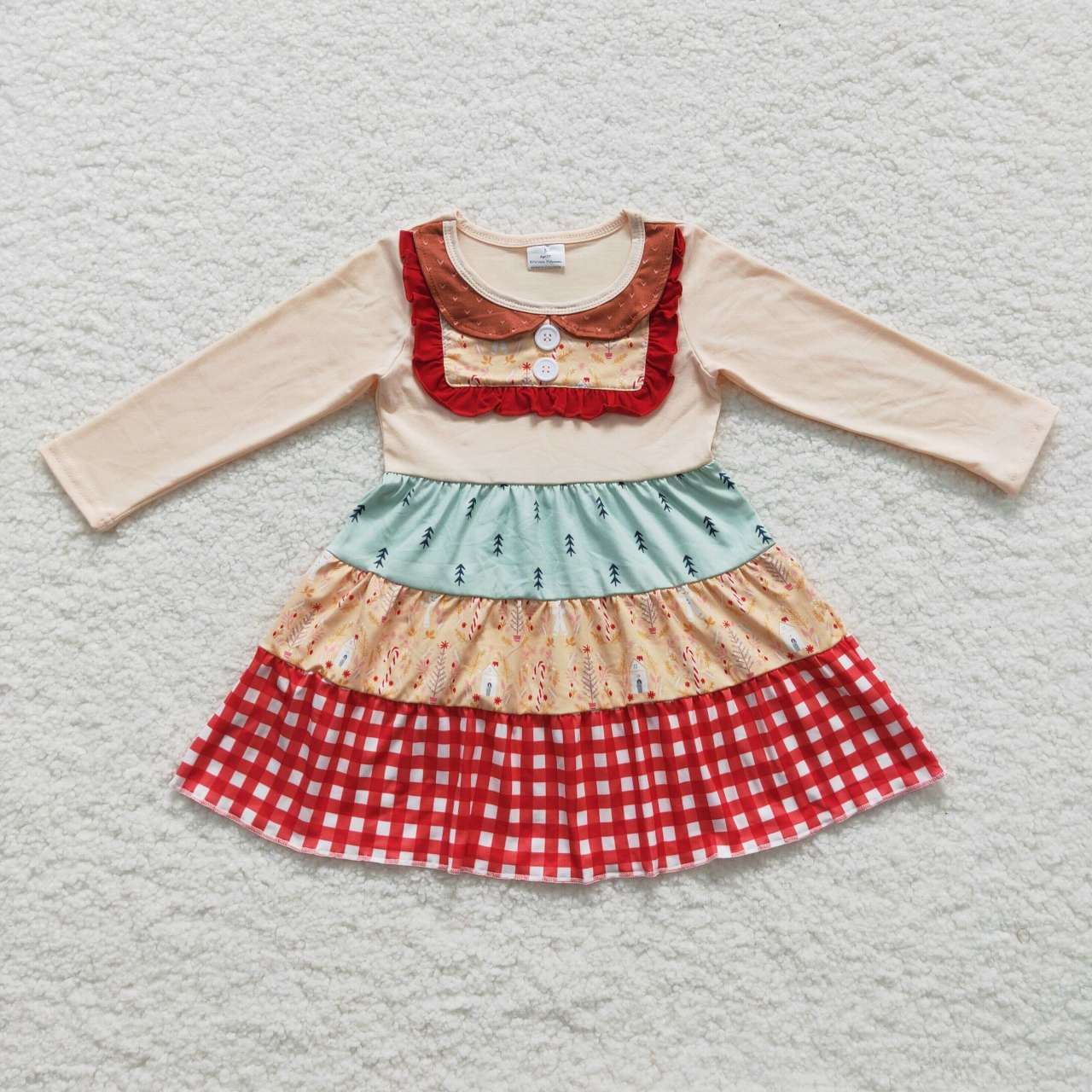 GLD0246 Christmas Colorful Long Sleeve Girls Dress