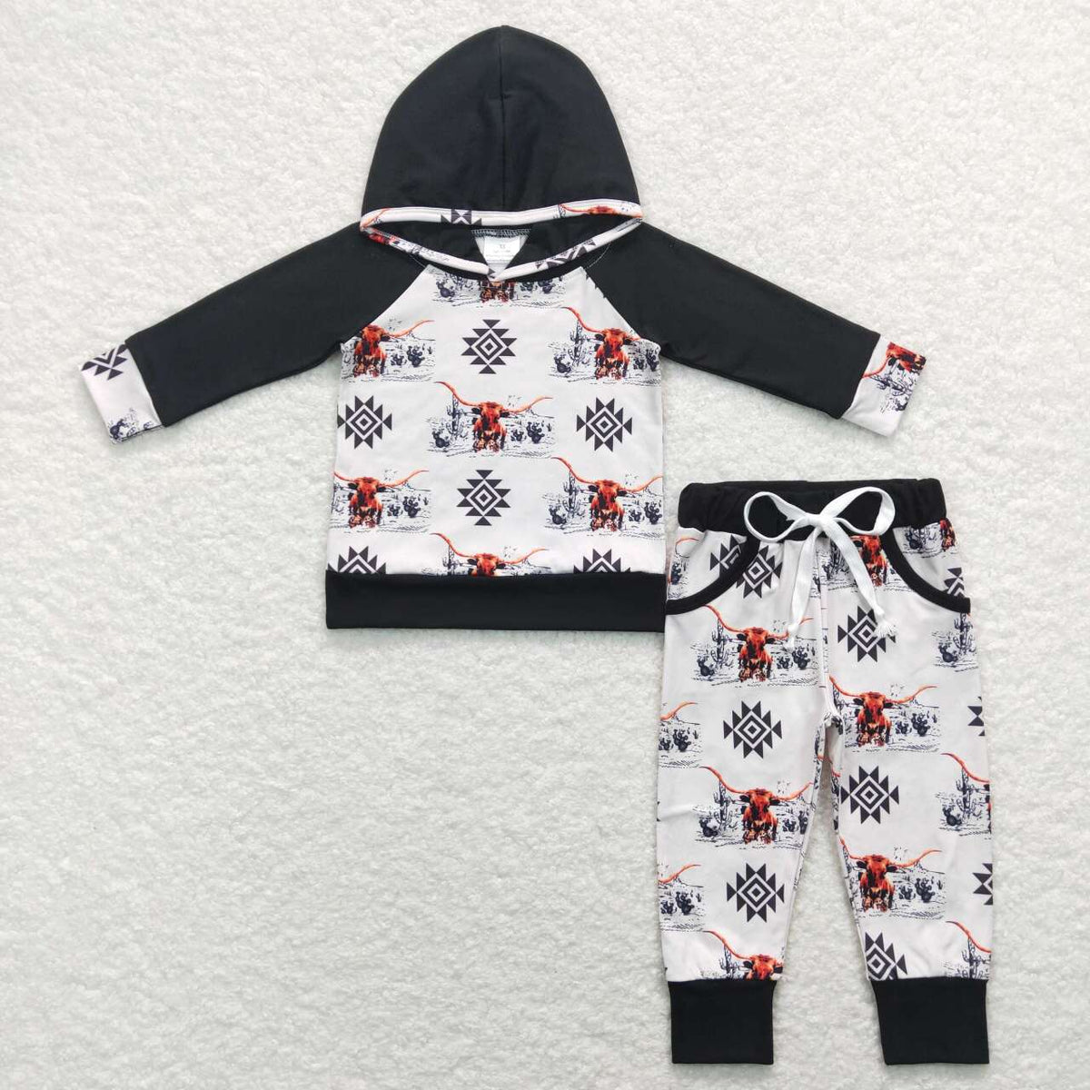 BLP0363 Highland cow Aztec hoodie boys set