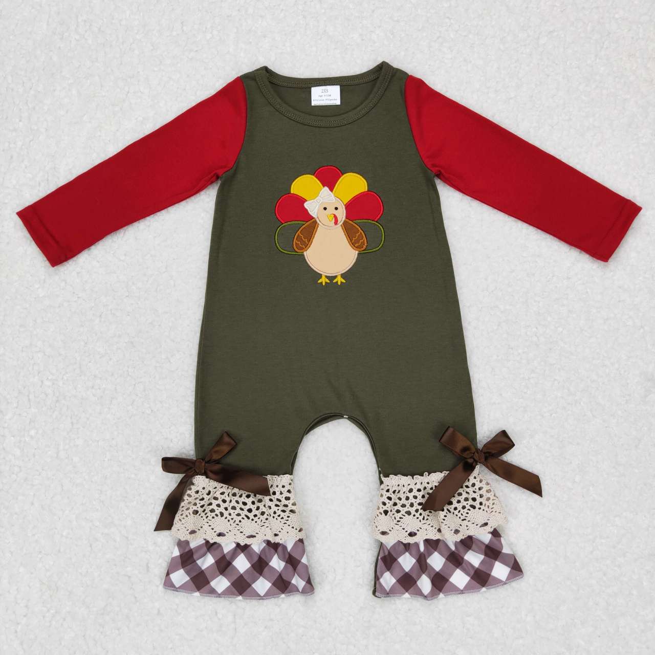 LR0666 Thanksgiving turkey long sleeve girls romper