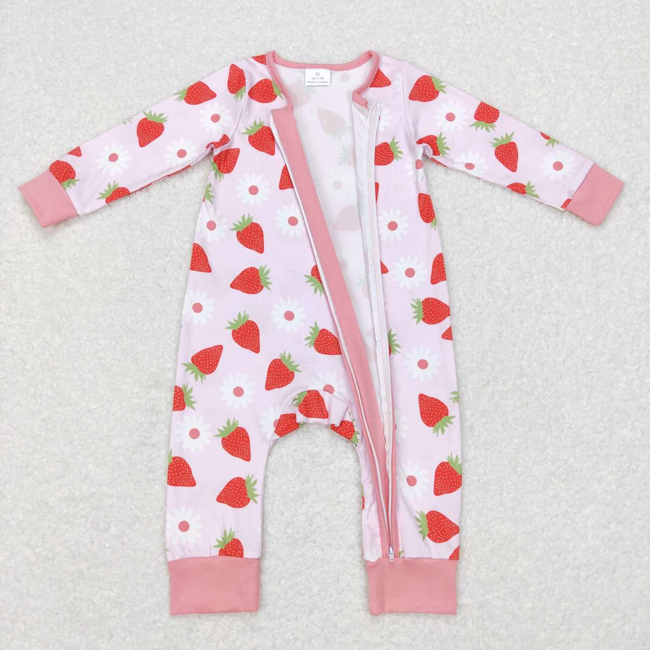 LR0795 Strawberry pink long sleeve girls romper