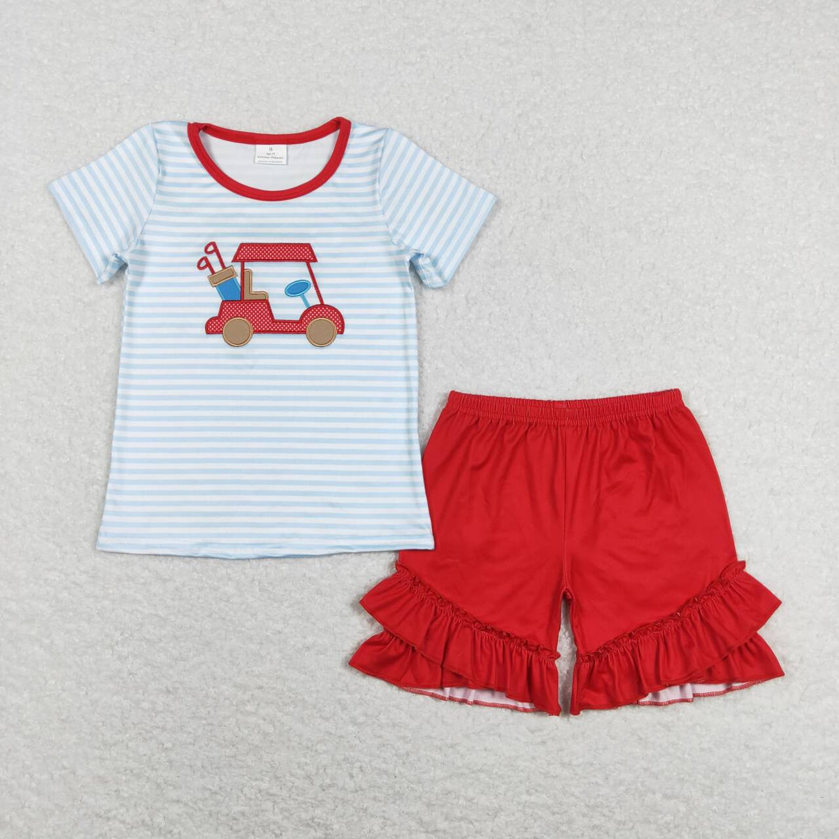 GSSO0432 Golf blue striped short sleeve red shorts girls set
